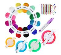 Pompom Maker Kit, Knitting Loom Fluff Ball Weaver Needle Craft DIY Knitting Crochet Tool Kit ,4PS Pompom Maker+10PS Knitting Stitch Markers+10PS Plastic Needles+12PS Acrylic Yarn+1PS Scissors(37B)