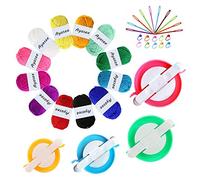 Pompom Maker Kits, Knitting Loom Kit Fluff Ball Weaver Needle Craft DIY Knitting Crochet Tool Kit, 4PS Pompom Maker+10PS Knitting Stitch Markers+10PS Plastic Needles+12PS Acrylic Yarn(36)