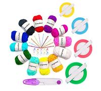 Pompom Makers, 4 Sizes Fluff Ball Weaver Needle PomPom Maker Sets-DIY Pompoms Craft Doll Making Kits Contain 12pcs Yarn + 1pcs Scissors + 10pcs Knitting Stitch Markers + 10pcs Plastic Needless (37)