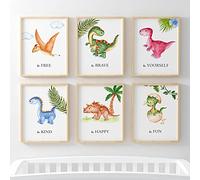 Pompom Prints® Dinosaur Boys Room Nursery prints, Dino Wall Art Picture Prints - [Picture Frames NOT Included] - Set of 6 (5x7 Inch)