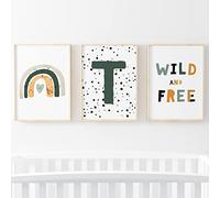 Pompom Prints® Set of 3 Boys Bedroom Prints, Rainbow Nursery Prints, Scandi Boho Style Nursery Decor, Playroom Prints [Picture Frames not Included] (A3, T)