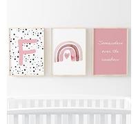 Pompom Prints® Set of 3 Girls Bedroom Prints, Rainbow Nursery Prints, Scandi Boho Style Nursery Decor, Playroom Prints [Picture Frames not Included] (5x7 Inch, F)