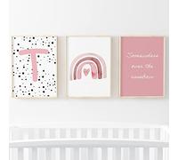 Pompom Prints® Set of 3 Girls Bedroom Prints, Rainbow Nursery Prints, Scandi Boho Style Nursery Decor, Playroom Prints [Picture Frames not Included] (8x10 Inch, T)