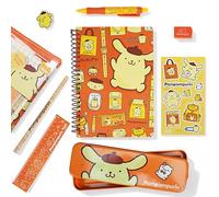 Pompompurin Bumper Stationery Set - Official Kawaii Gift Set in PVC Zip Pouch | Includes A5 Notebook, Tin Pencil Case, Pen, 15cm Ruler & Stickers | Cute Kids Back to School Supplies