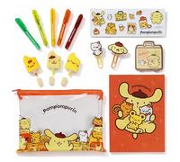 Pompompurin Stationery Set - Official 14-Piece School Supplies with Ice Lolly Highlighters, Gel Pens, Puffy Stickers & Notebook in Zip Pouch - Kawaii Stationery - Sanrio Gift