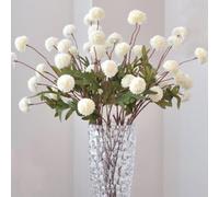 Pompon Mum Artificial Flower, 5pcs Faux Silk Mini Chrysanth with Stems, BSimulation of 5 Autumn Ball Chrysanthemum Dandelion Fake Flowers Wedding Home DIY Decoration (White)