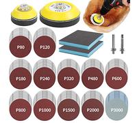 Pomsare 120pcs 75mm Aluminum Oxide Sanding Discs with 2pcs Backer Pads and Sanding Sponge Sander for Drill and Die Grinder, 80-3000 Grit, 1/4" Shank