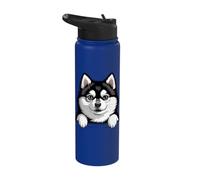 Pomsky Cute Peeking Pomeranian Husky Mix Dog Lover Stainless Steel Insulated Water Bottle