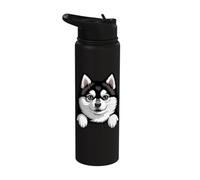 Pomsky Cute Peeking Pomeranian Husky Mix Dog Lover Stainless Steel Insulated Water Bottle