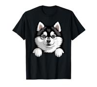 Pomsky Cute Peeking Pomeranian Husky Mix Dog Lover T-Shirt