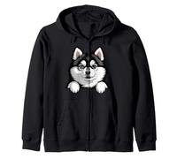 Pomsky Cute Peeking Pomeranian Husky Mix Dog Lover Zip Hoodie