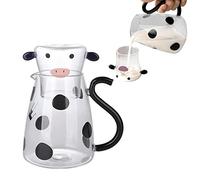 Pomurom 550ml/1800ml Glass Pitcher with Mug, Cute Cow Glass Water Jugs for Milk Juice Milk Coffee Beverage Hot Cold Tea, Bedside Water Carafe with Cup Set, Hot Cold Glass Jug for Home Hotel