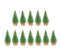 Pomurom Artificial Christmas Trees, 12 Miniature Sisal Frosted Christmas Trees with Wood Base, Christmas Trees Table Decorations, Bottle Brush Trees Desktop Ornaments for Christmas Home