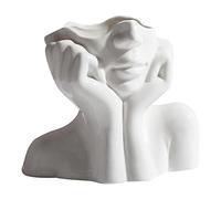 Pomurom Ceramic Flower Vase, White 1/2 Pieces Women Half Face Shaped Flower Container - Modern Planter Pot Art Vase, Centerpiece for Table Decoration