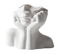 Pomurom Ceramic Half Face Shaped Flower Vase - 1/2 Pieces Women Container for Arrangement, White Modern Planter Pot, Human Body Art Centerpiece for Table Decoration
