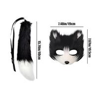 Pomurom Fox Face Cover and Tail - Dress Up Outfit Halloween Cosplay - Kids Fox Face Cover Paw Tail Halloween Costume,for Boys Girls Teens Adults Masquerade Party Carnival Holiday Event