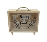 Pomurom Honeymoon Fund Money Box, Wooden Shadow Piggy Bank for Cash and, Wedding Honeymoon Fund Savings Box Jar with Handle, Adults