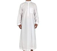 Pomurom Men's Islamic Clothing Thobe | Men's Casual Solid Saudi Arabic Thobe | Crew Stand Collar Kaftan Robe With Button For Beach,