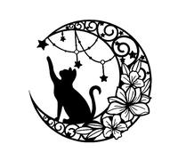 Pomurom Metal Cat and Moon Wall Decor, 30 0cm Black Metal Cat Wall Art, Wall Hanging Cat Sitting Crescent Moon Silhouette Art Sculptures for Indoor Outdoor Garden Bedroom Living Room Home Decoration