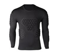 Pomurom Padded Compression Shirt for Football, Soccer, Basketball, Paintball | Long Sleeve Black | Adults and Kids