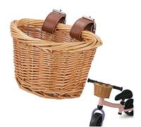 Pomurom Wicker Kids Basket for 12 inch Girls Boys Bikes Scooters Tricycle, Kids Accessories, Cycle Basket with/without Inner Lining, Replacement Storage Basket with Adjustable Leather Straps