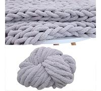 Pomurom Wool Yarn DIY Chenille Super Chunky, 2.5cm Thick Chunky for Crochet and Knitting Blankets Scarf Hat, 18M Length, Soft Knit 300g Balls, Machine Washable Yarn, Light Gray