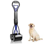 POMYDODU Pooper Scooper for Dogs, 24" Long Handle for One-Hand Opertating, Foldable and Portable, Easy to Use on Grass, Dirt, Gravel - Blue
