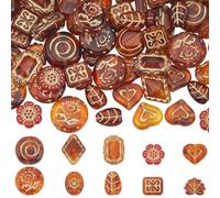 PONABEADIY 1 Box 10 Styles 100PCS Bohemian Acrylic Beads with Hole Czech Imitation Amber Golden Metal Enlaced Resin Assorted Loose Spacer Bead for Jewellery Making Bracelets Necklace Diy Crafts Supply