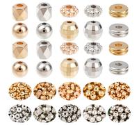 PONABEADIY 1 Box 1000PCS 5 Styles Gold and Silver Mixed Shapes Spacer Beads Mix Spacers Round Flower Hexagon Faceted Ball Plastic Charms Bead for Jewellery Making Bracelets Earrings Diy Craft Supply