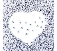 PONABEADIY 1 Box 1000PCS 7mm Heart Shaped Alphabet Beads with Hole White Black Opaque Acrylic Letter Shape Spacer Loose Bead Bulk for Jewellery Making Necklaces Bracelets Earrings Diy Craft Supplies