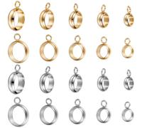 PONABEADIY 1 Box 100PCS 10 Styles Ring Bail Beads Stainless Steel Bails Silver Gold Tube Connector Hanger Dangle Metal Spacer Loose Bead Charm for Jewellery Making Necklace Bracelet Diy Craft Supply