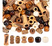 PONABEADIY 1 Box 100PCS 7 Styles Plastic Wood Hair Beads Large Hole Loc Dreadlock Column African Vintage Spacer Loose Bead Charm Bulk for Jewellery Making Braids Necklace Decoration Diy Craft Supply
