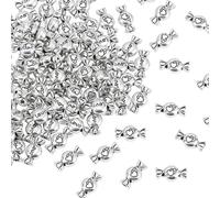 PONABEADIY 1 Box 100pcs Antique Silver Candy Beads Alloy Shiny Bow Candies Shaped Carved Heart Love Tibetan Style Loose Spacer Bead Charm Bulk for Jewellery Making Bracelet Necklace Diy Craft Supply