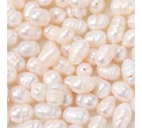 PONABEADIY 1 Box 100PCS Beige Baroque Natural Rice Shaped Pearls Beads with Holes Irregular Cultured Freshwater Summer Oval Loose Pearl Bead Bulk for Jewellery Making Earrings Decor Diy Craft Supply