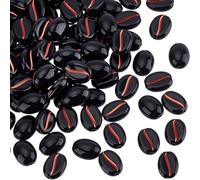 PONABEADIY 1 Box 100PCS Black Coffee Bean Beads with Holes Opaque Acrylic Faux Vintage Small Beans Red colour Enlaced Spacer Loose Bead Bulk for Jewellery Making Necklaces Bracelets Diy Craft Supplies