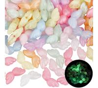 PONABEADIY 1 Box 100PCS Luminous Angel Wing Beads with Hole Acrylic Fairy Glow in the Dark Glitter Powders Mixed Colour Transparent Spacer Bead for Jewellery Making Necklace Bracelet Diy Crafts Supply