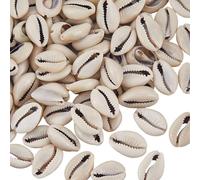 PONABEADIY 1 Box 100PCS Natural Cowrie Shells Beads Summer Ocean Open Back Spiral Oval Real Shell Hawaii Beach Charms Loose Spacer Seashell Bead for Jewellery Making Bracelets Decor Diy Crafts Supply