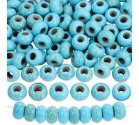 PONABEADIY 1 Box 100PCS Turquoise Large Hole Beads Natural Stone European Rondelle Spacer Abacus Energy Gemstone Crackle Big Holes Loose Bead for Jewellery Making Bracelets Necklace Hair DIY Crafts