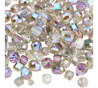 PONABEADIY 1 Box 114PCS Crystal Glass Beads with Hole Faceted Transparent Assorted Electroplate Teal Sparkly Iridescent Clear Mix Shapes Loose Bead for Jewellery Making Bracelet Necklace DIY Crafts