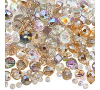 PONABEADIY 1 Box 114PCS Crystal Glass Beads with Hole Faceted Transparent Electroplate Assorted Colourful Sparkling Iridescent Clear Loose Bead for Jewellery Making Bracelet Necklace Diy Craft Supply