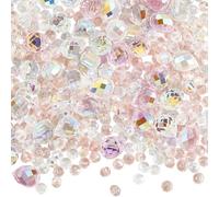 PONABEADIY 1 Box 114PCS Crystal Glass Beads with Hole Facted Rose Colored Transparent Electroplate Assorted Sparkling Iridescent Clear Loose Bead for Jewellery Making Bracelet Necklace Diy Crafts