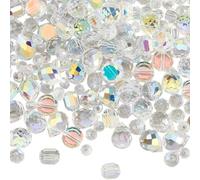 PONABEADIY 1 Box 114PCS Transparent Clear Beads with Holes Facted Glass Random Clear Electroplate Iridescent Assortment Loose Spacer Bead Bulk for Jewellery Making Bracelet Necklace Diy Craft Supply