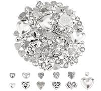 PONABEADIY 1 Box 115pcs 12 Styles Alloy Heart Beads Antique Sliver Love Hearts Shaped Tibetan Style Mini Caps Loose Spacer Bead Charm Bulk for Jewellery Making Valentines Bracelets Diy Craft Supply