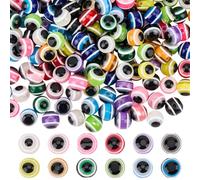 PONABEADIY 1 Box 12 Colors 240PCS Evil Eye Beads with Hole Resin Round Turkish Handmade Eyeball Colorful Loose Spacer Charms Bead Bulk for Jewellery Making Necklace Bracelet Earring Diy Crafts Supply