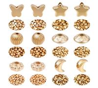 PONABEADIY 1 Box 1200PCS 6 Styles Gold Spacer Plastic Assorted Beads Golden Spacers Flower Butterfly Moon Star Flat Round Charms Loose Bead Bulk for Jewellery Making Bracelets Earrings Diy Craft