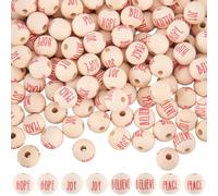 PONABEADIY 1 Box 120pcs 4 Styles Wood Beads with Words Round Rustic Printed Word Hope Joy Wooden Balls Burlywood Print Loose Bead Charm Bulk for Jewellery Making Necklaces Bracelets Diy Craft Supply