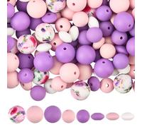 PONABEADIY 1 Box 120PCS 8 Styles Assorted Shape Lentil Round Flower Pattern Silicone Beads with Holes Mixed colour Rubber Focal Loose Spacer Bead for Jewellery Making Beadable Pens Diy Craft Supplies