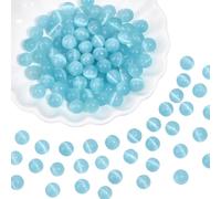 PONABEADIY 1 Box 120PCS 8MM Blue Cat Eye Glass Beads with Hole Round Two Tone Smooth Imitation Crystal Stone Loose Spacer Bead Bulk for Jewellery Making Bracelets Necklace Earrings Diy Crafts Supply