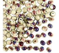 PONABEADIY 1 Box 120PCS Beige Porcelain Beads with Holes Ceramic Chinese Style Water Ink Pattern Glazed Vintage Smooth Spacer Round Loose Bead Bulk for Jewellery Making Bracelets Diy Craft Supplies