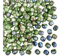 PONABEADIY 1 Box 120PCS Dark Green Porcelain Ceramic Beads with Holes Water Ink Pattern Chinese Style Vintage Glazed Smooth Spacer Round Loose Bead Bulk for Jewellery Making Bracelets Diy Craft